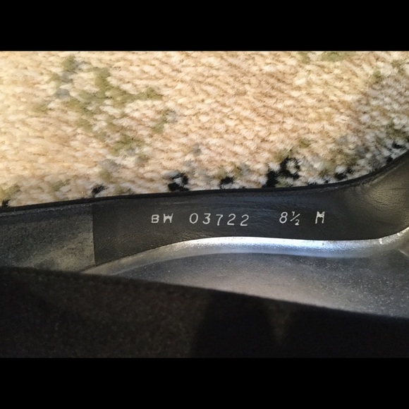 Stuart Weitzman Black Satin Peep Toe Heels - Picture 6 of 8